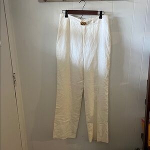 Lauren Ralph Lauren 100% Linen Twill Pants with Gold Snap Buckle